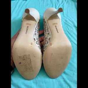 BCBG Shoes - BCBG Ornate White Ankle Strap Heels BCBG Shoes - BCBG Ornate White Ankle Strap Heels